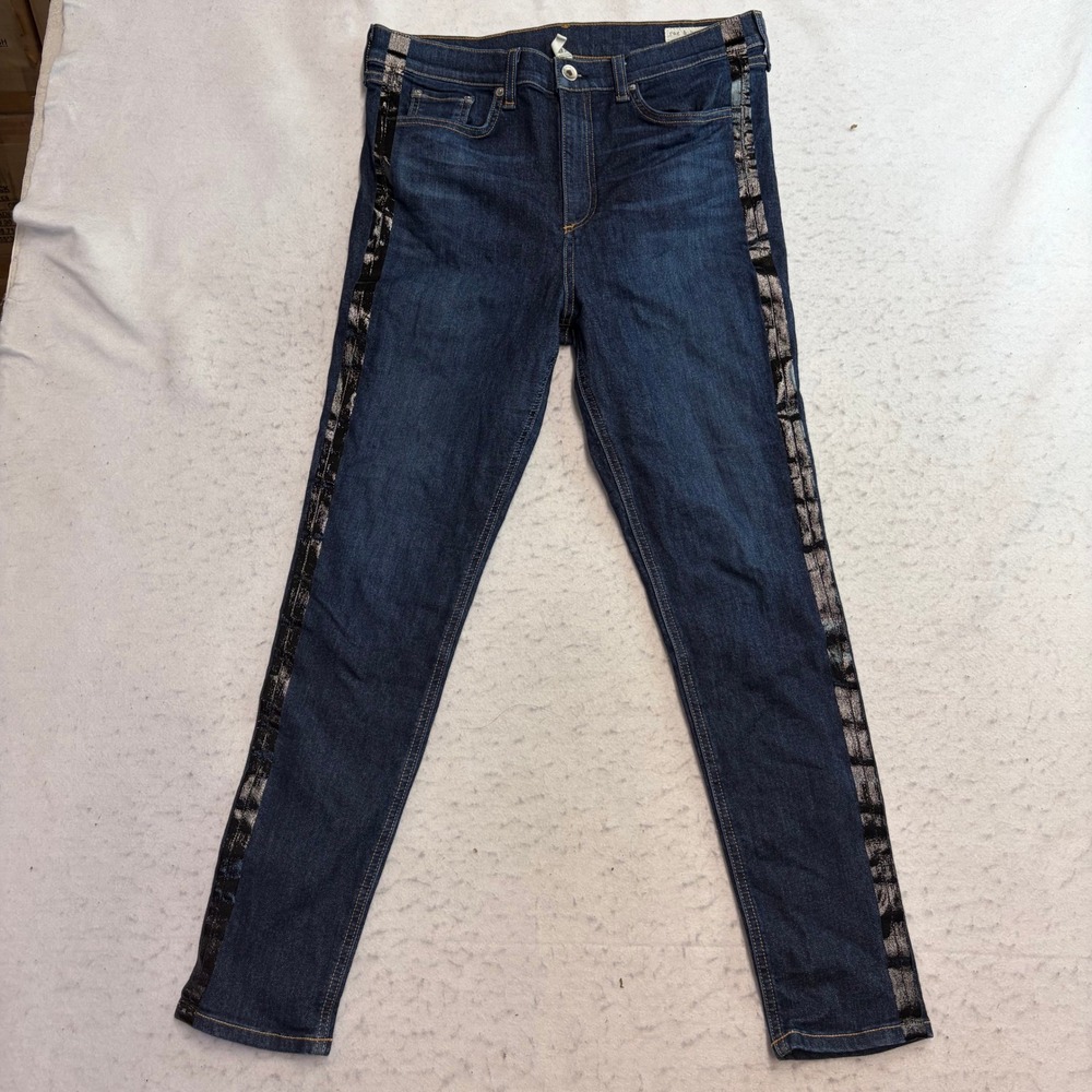 Rag & Bone High Rise Ankle Skinny Jeans Womens 31 Blue Tuxedo Stripe